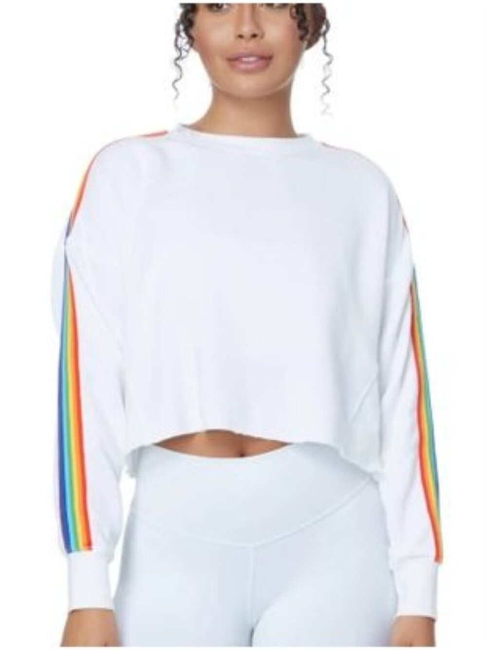Spiritual Gangster White Rainbow Cropped Pullover, UNISEX XL
